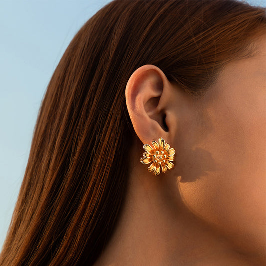 Golden Sunflower 18K Plated Studs