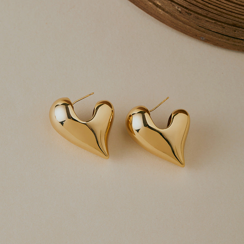 Chunky Sculptural Gold Heart Statement Earrings