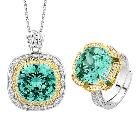 Exquisite Emerald Green Cushion Cut Statement Jewelry Set