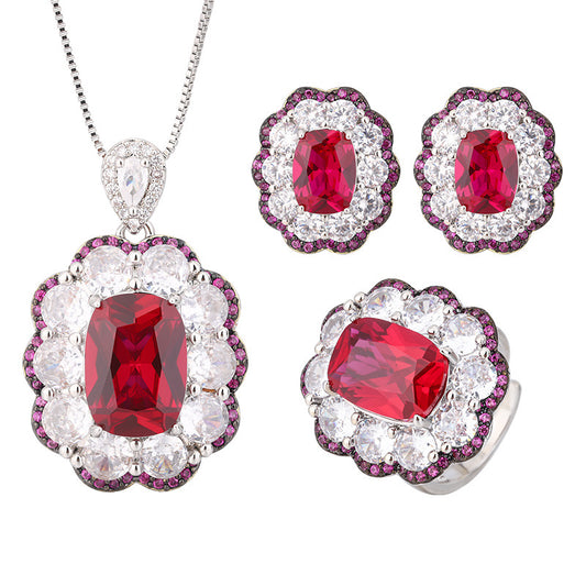 Luxury Red Crystal Halo Jewelry Set