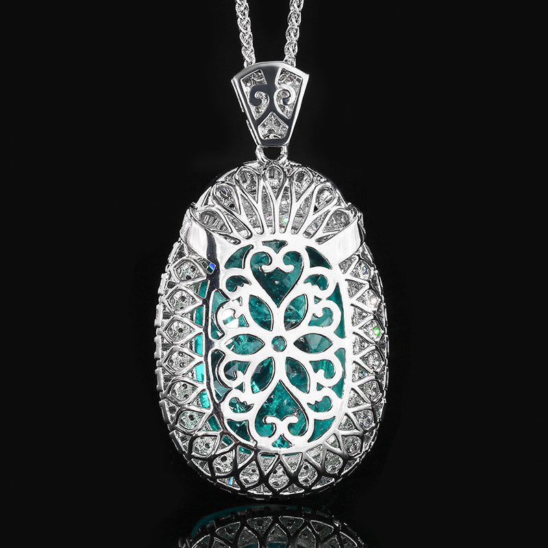 Luxury Cushion Cut Emerald Green Paraiba Blue Pendant Necklace