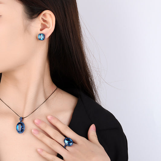 Elegant Radiant-Cut Gemstone Halo Jewelry Suite