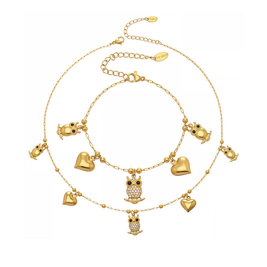 Verspielter Eulen- und Herzanhänger-Schmuck