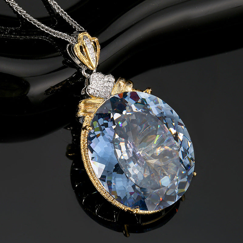 Oval Cut Gemstone Bow Knot Statement Pendant Necklace