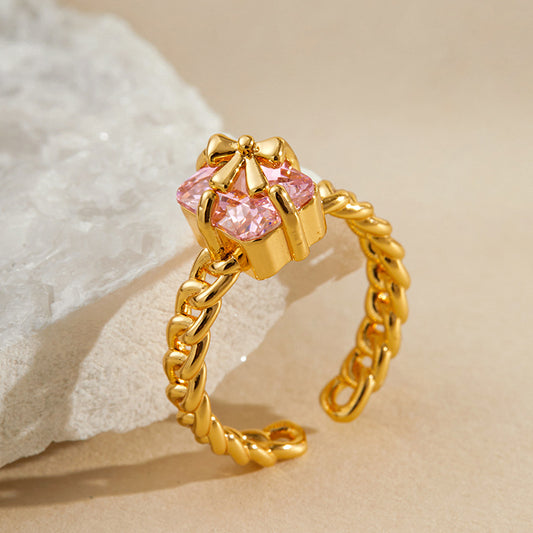 Pink Crystal Gift Box Ring