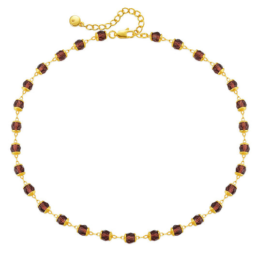 Burgundy Crystal Gold Beaded Necklace