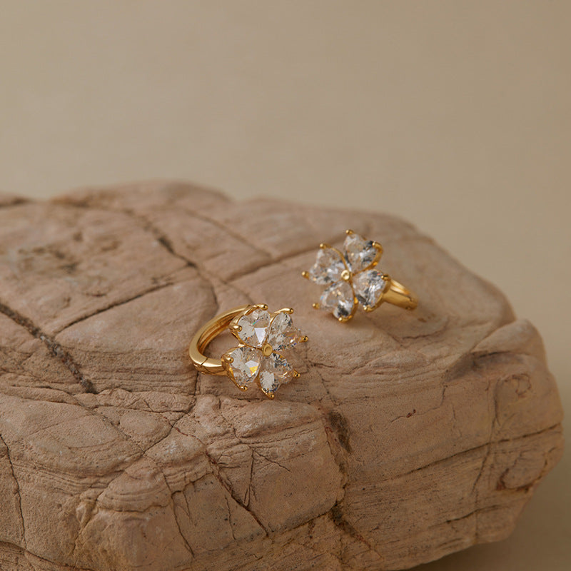 Sparkling Gold Clover Crystal Earrings
