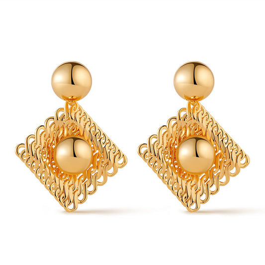 Vintage Geometric Lattice Drop Earrings