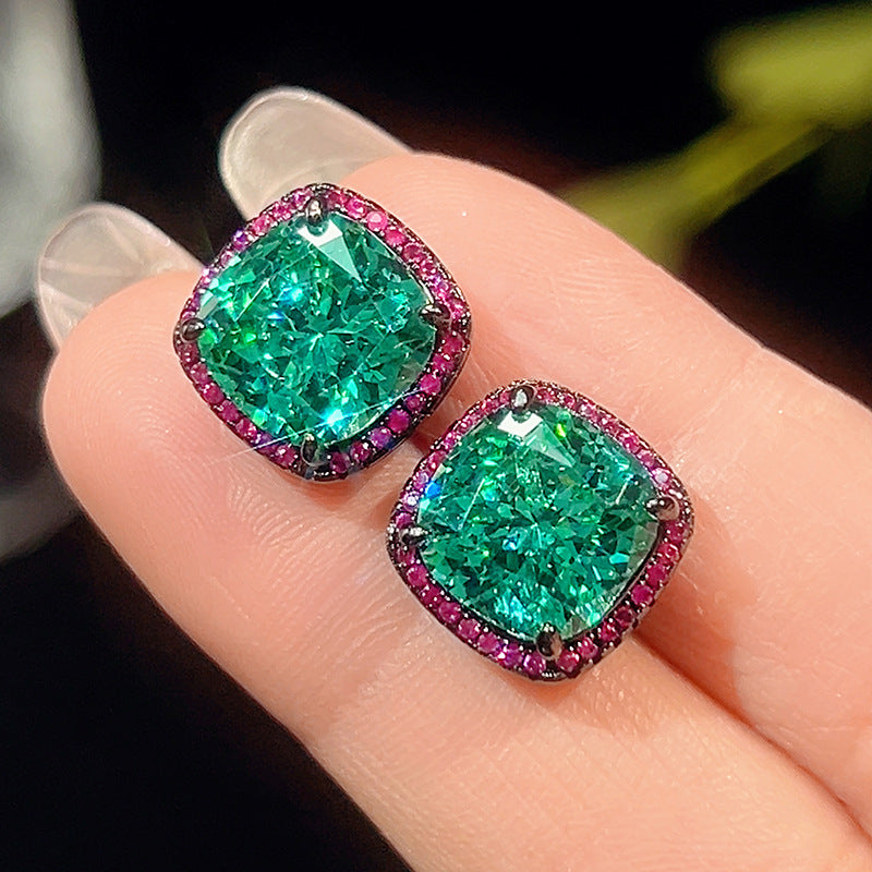 Teal Gemstone & Magenta Halo Jewelry Set