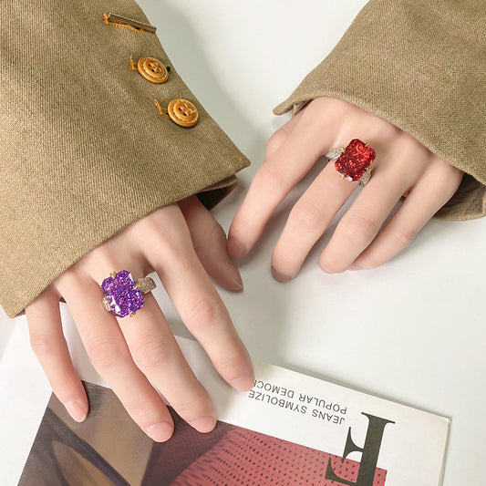 Luxurious Radiant Cut Gemstone Chevron Pavé Statement Ring
