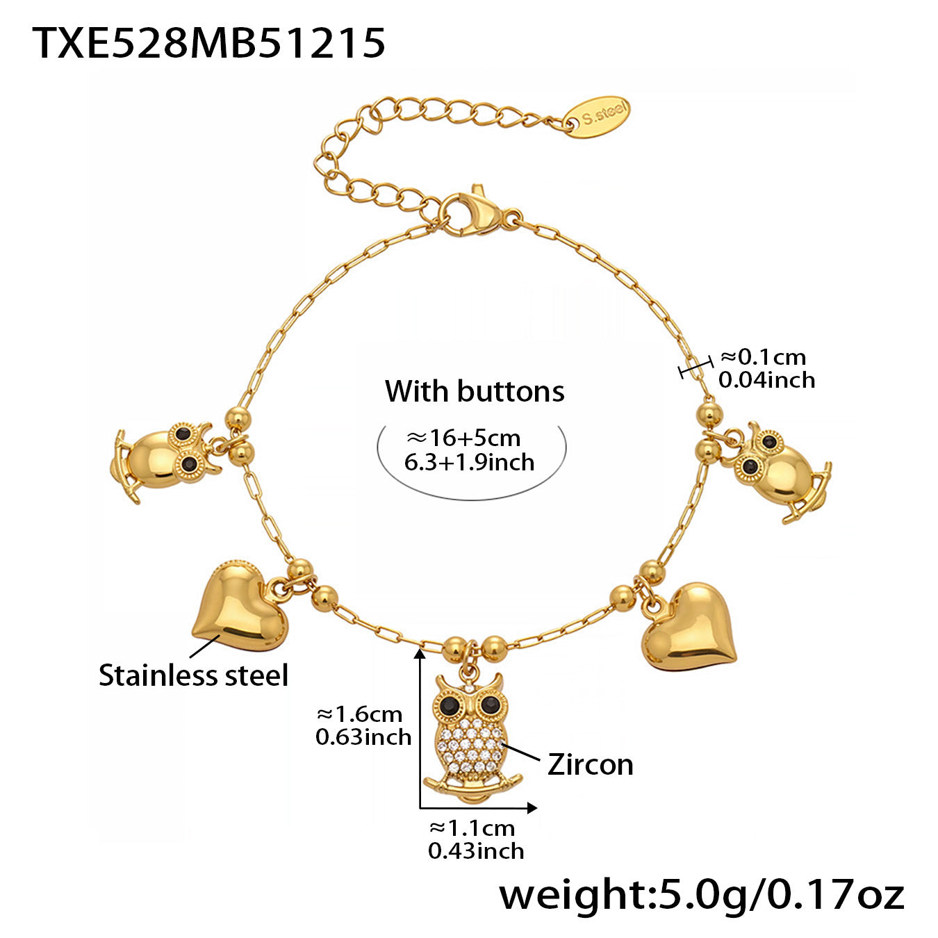 Bijoux fantaisie avec pendentif hibou et cœur