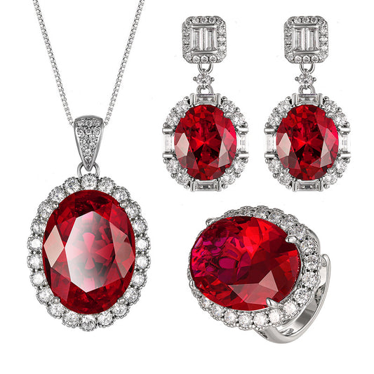Royal Ruby Oval Halo Jewelry Set