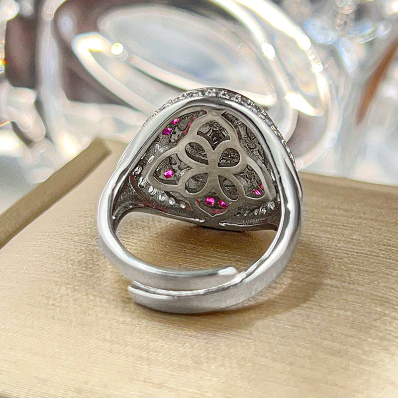 Luminous Star-Effect Cabochon Gemstone Halo Statement Ring