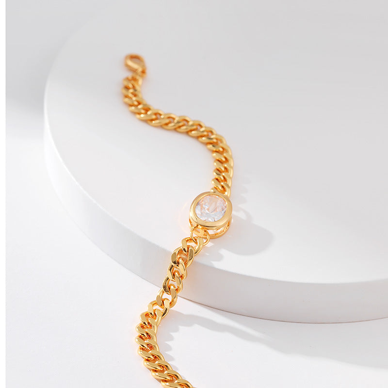 Curb Chain Solitaire Crystal Bracelet