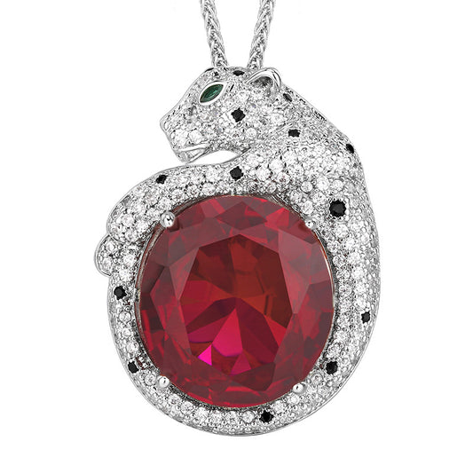 Sparkling Panther Pave Oval Ruby Necklace