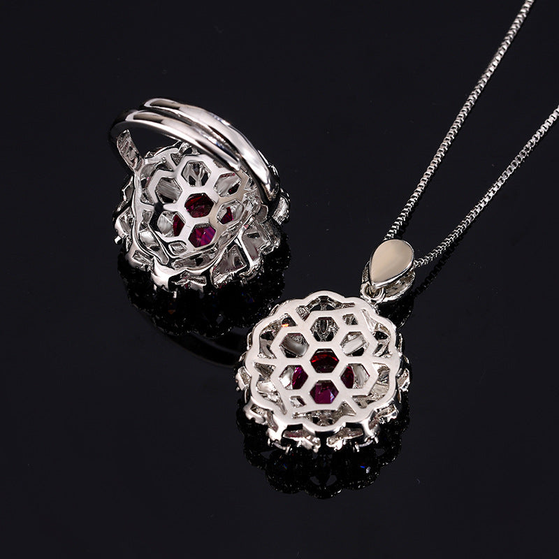 Royal Oval Gemstone Floral Halo Jewelry Set