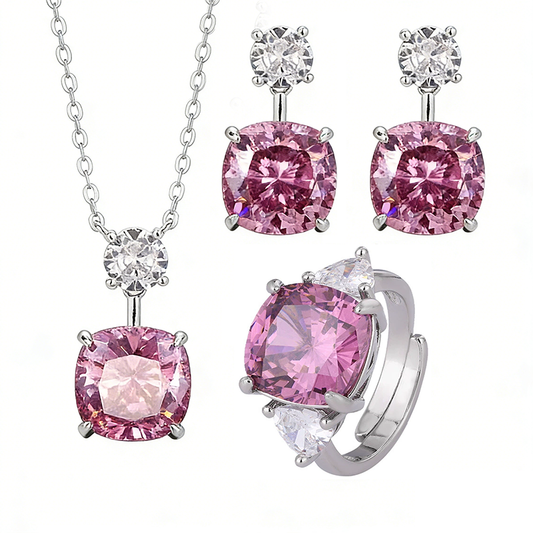 Radiant Pink Cushion Cut Jewelry Suite
