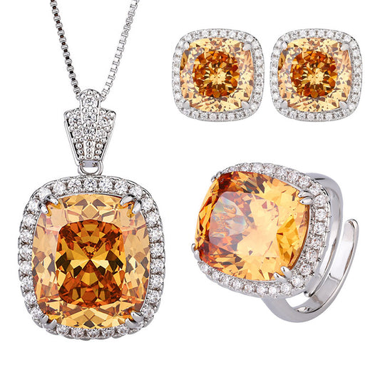 Cushion Cut Champange Halo Jewelry Set
