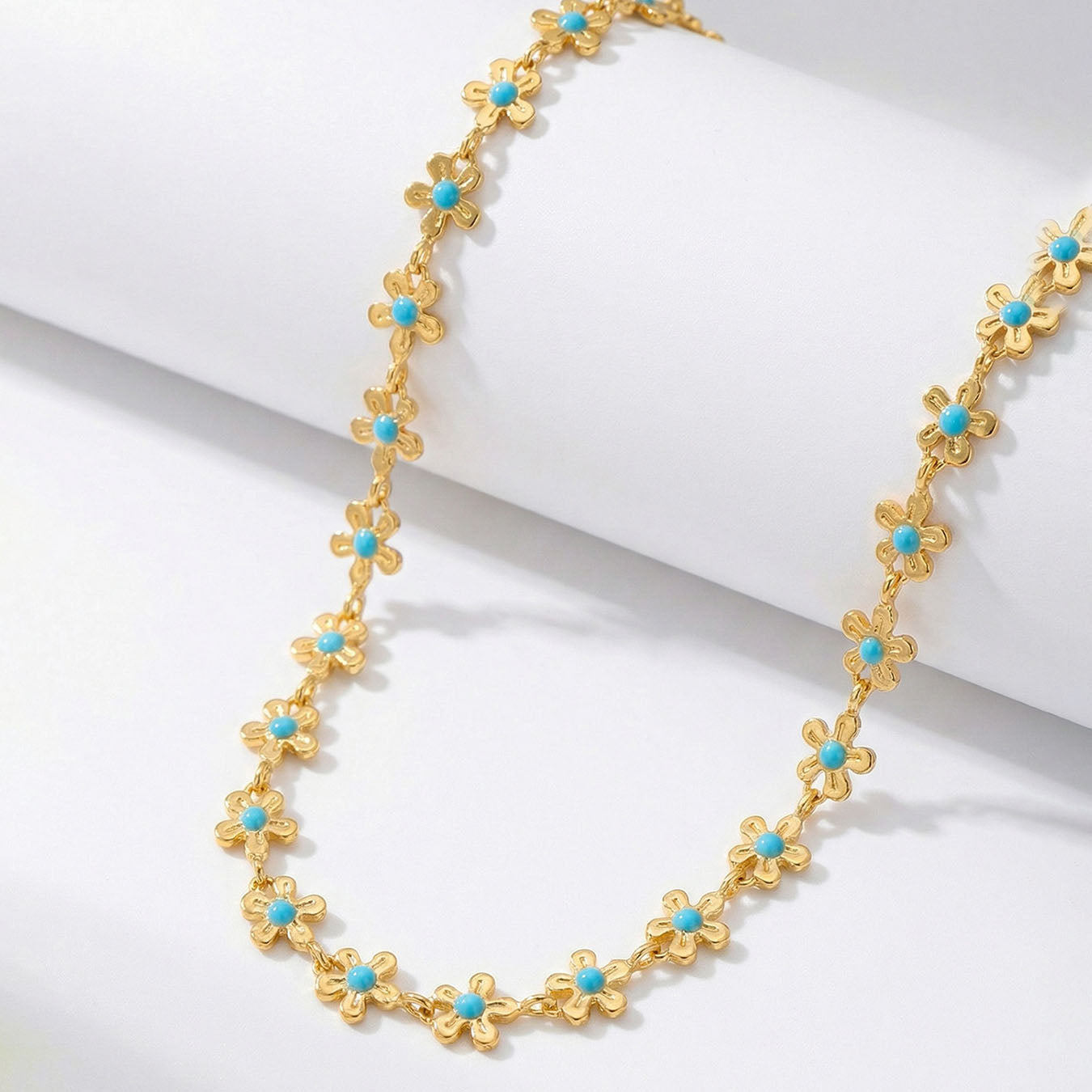 Vintage Gold Daisy Choker with Turquoise