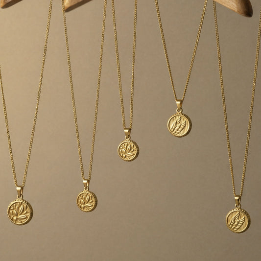 Engraved Gold Botanical Medallion Necklace