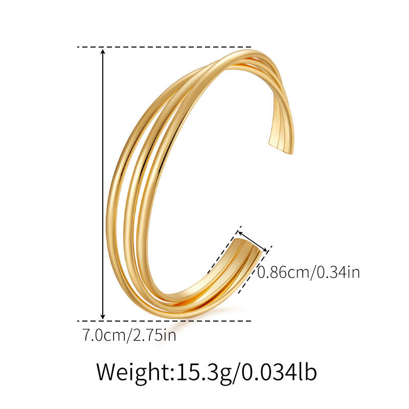 Minimalist Triple-Layer Golden Cuff Bangle