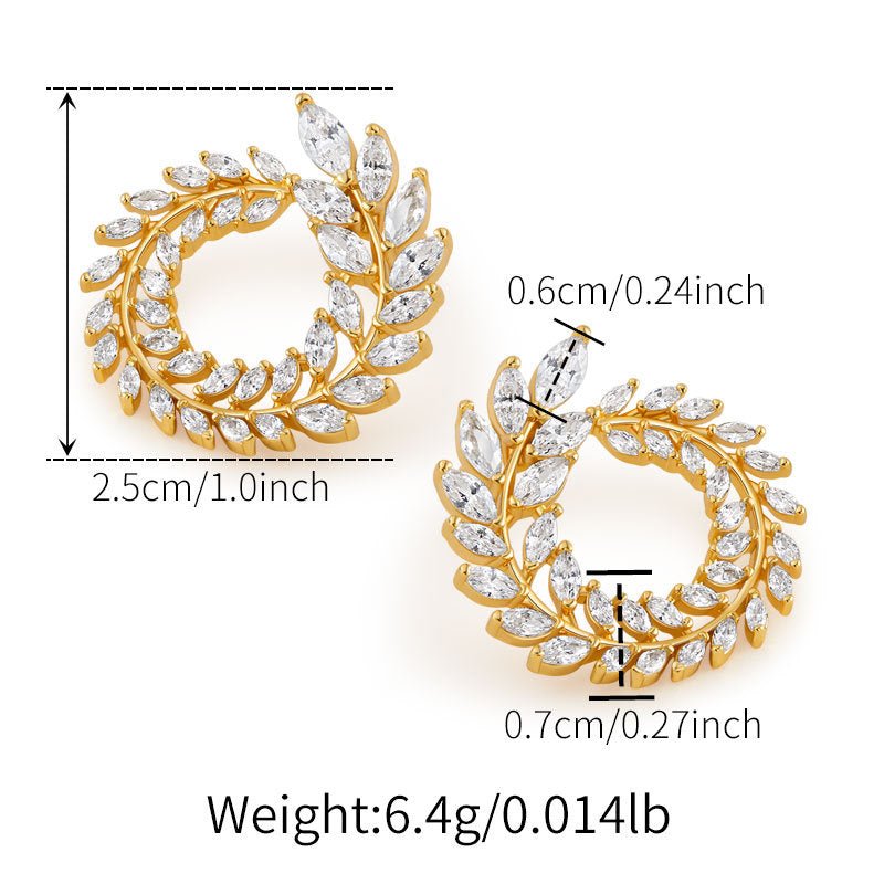 18K Gold Zircon Wheat Ear Studs - Shuling Jewelry