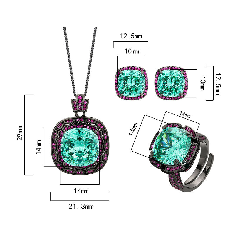 Teal Gemstone & Magenta Halo Jewelry Set