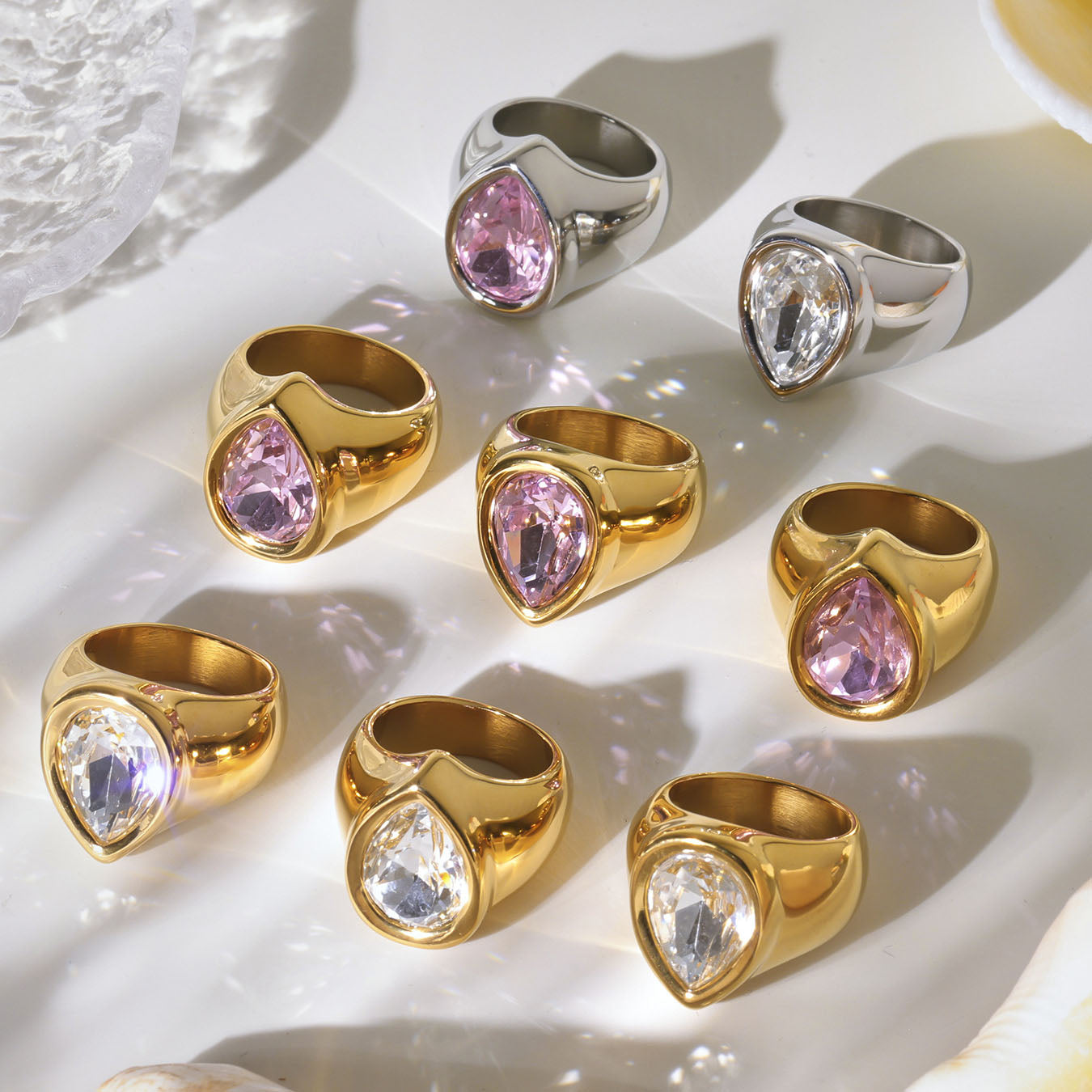 Luxe Chunky Teardrop Crystal Rings