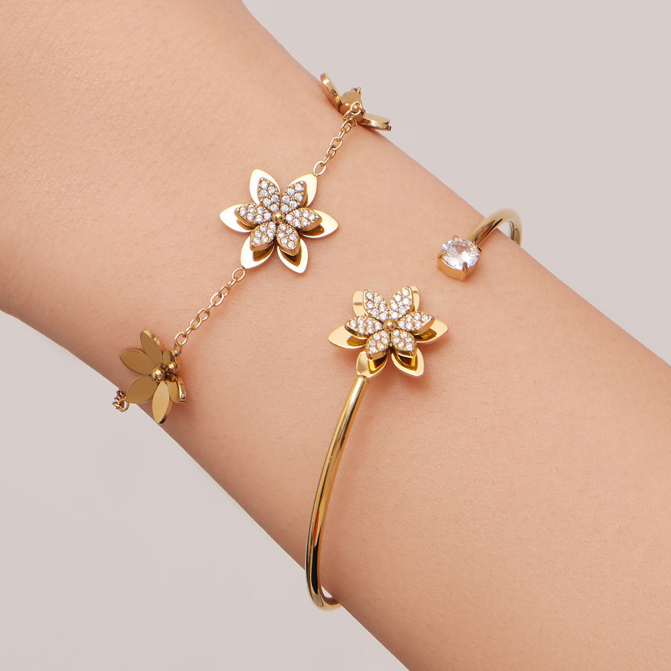 Sparkling Zircon Flower Gold Jewelry Sets