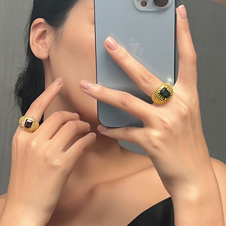Shining Gold Pave Crystal Dome Rings