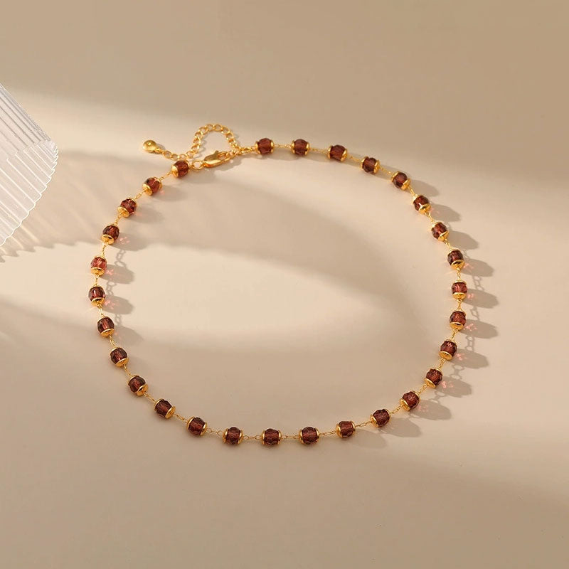 Burgundy Crystal Gold Beaded Necklace