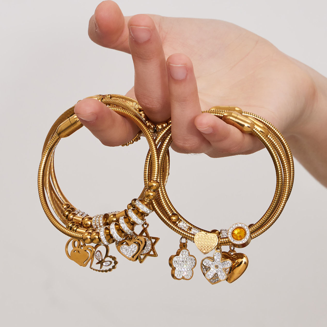 Elegant Crystal Charm Cable Bangles