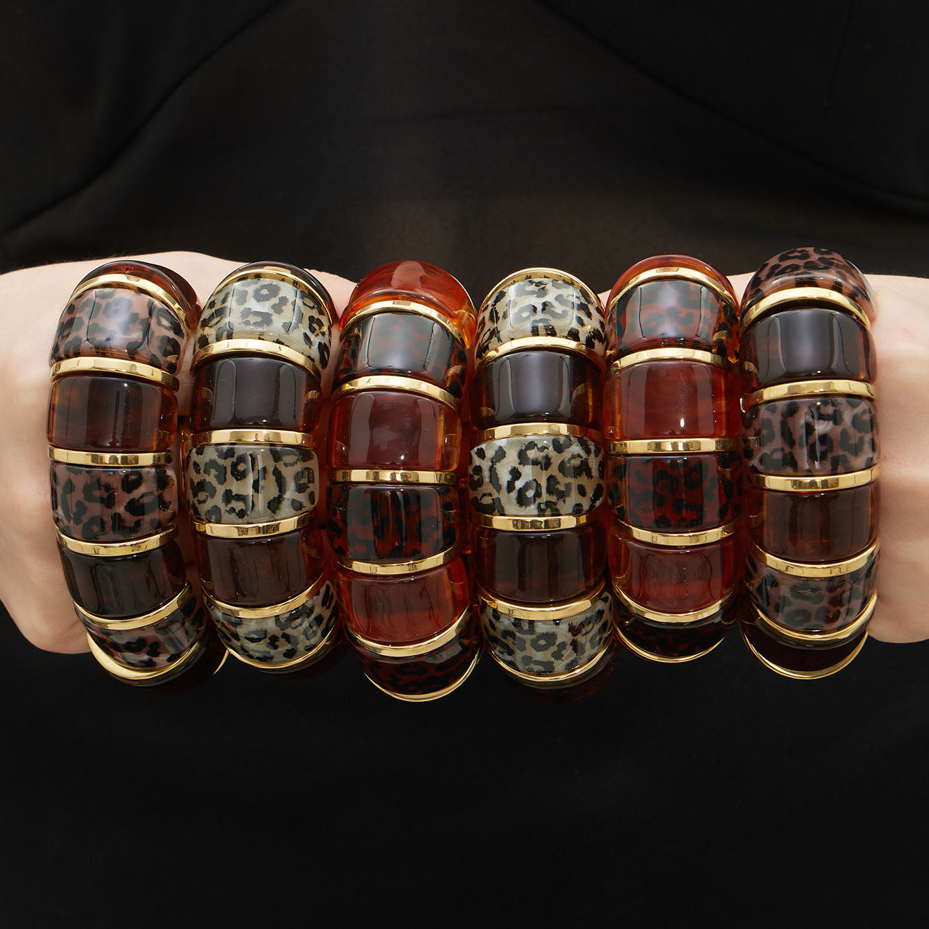 Chunky Leopard Resin Gold Inlay Bracelet