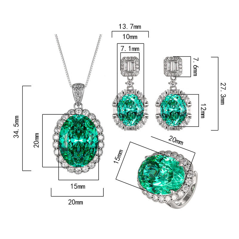 Luxurious Teal Emerald Oval Halo Set
