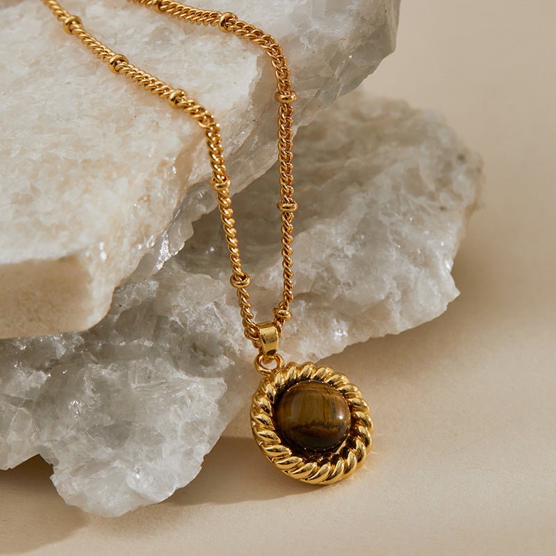 18K Gold Tiger's Eye Pendant Necklace - Shuling Jewelry