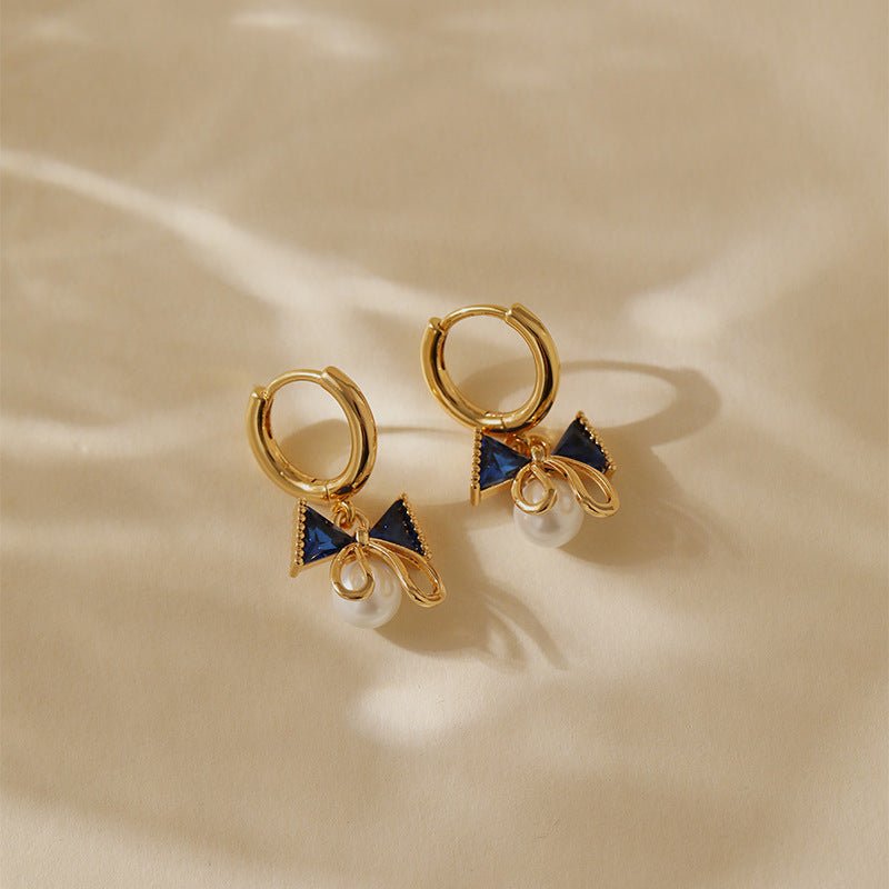 18K Gold Zircon Butterfly Knot Earrings - Shuling Jewelry