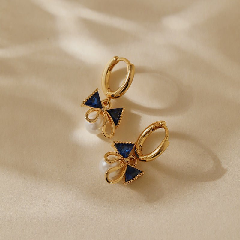 18K Gold Zircon Butterfly Knot Earrings - Shuling Jewelry