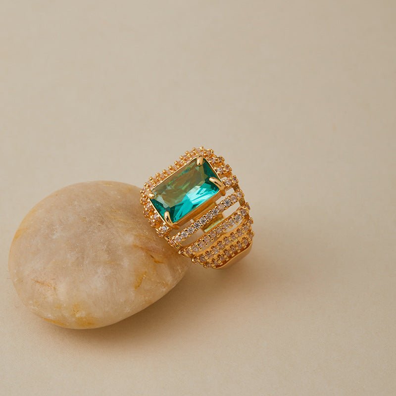 18K Gold Green Zircon Ring - Shuling Jewelry