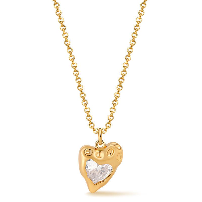 18K Gold Zircon Heart Necklace - Shuling Jewelry