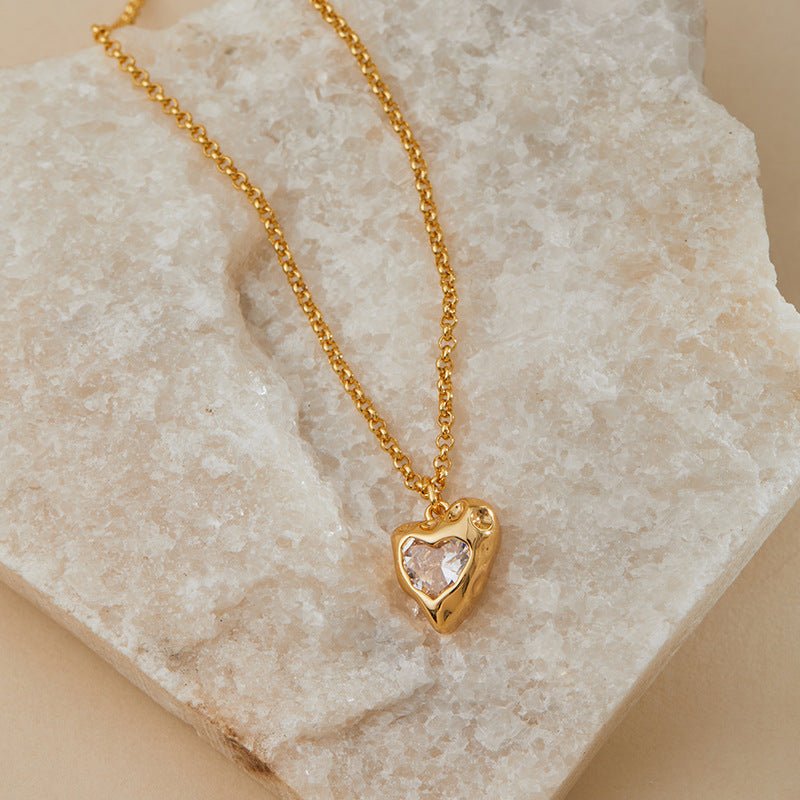 18K Gold Zircon Heart Necklace - Shuling Jewelry
