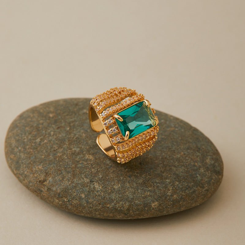 18K Gold Green Zircon Ring - Shuling Jewelry