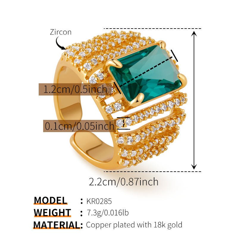 18K Gold Green Zircon Ring - Shuling Jewelry