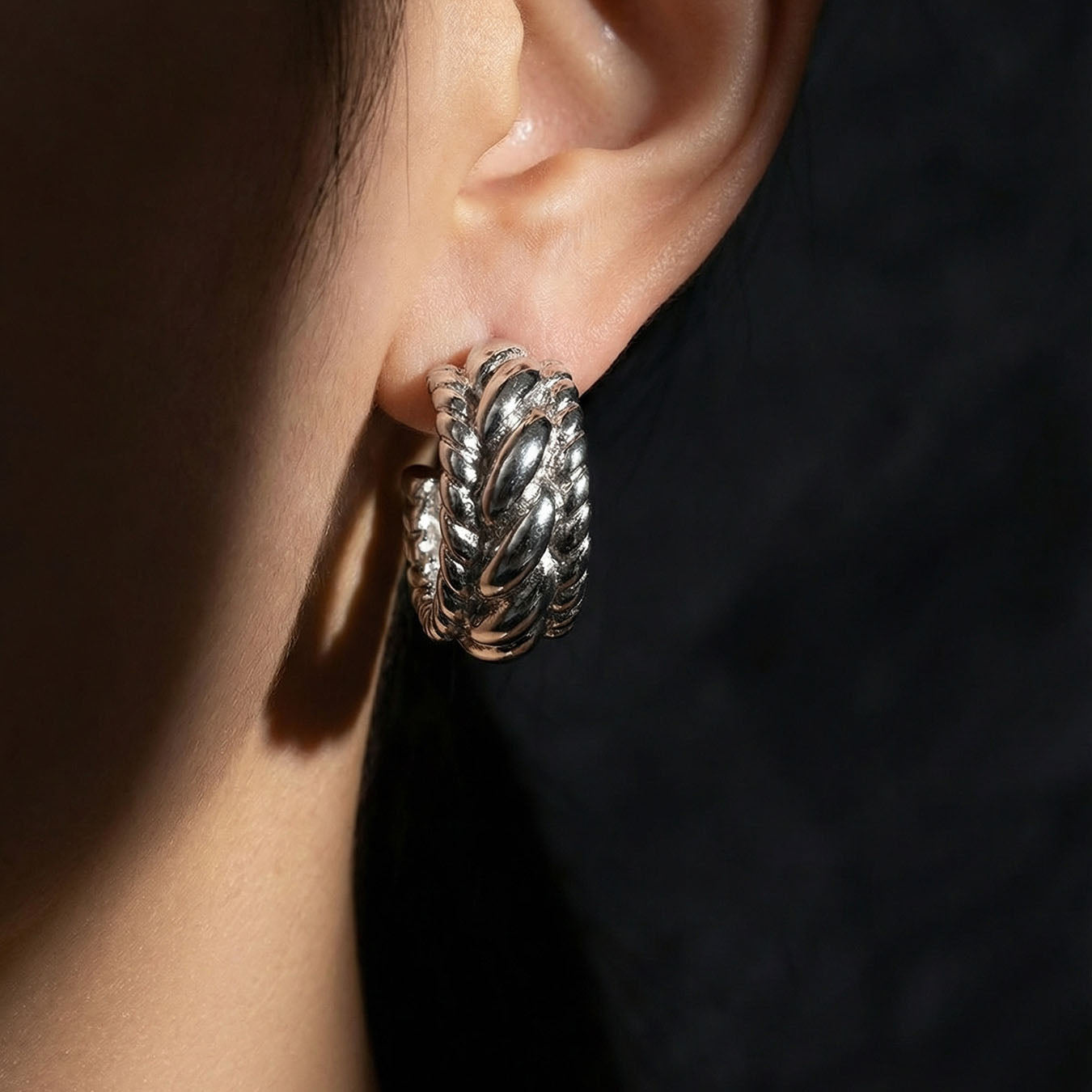 Chunky Twisted Rope Texture Hoop Earrings