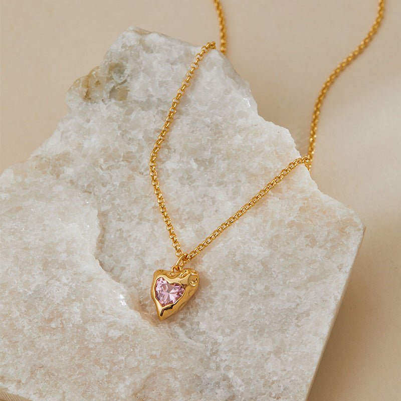 18K Gold Zircon Heart Necklace - Shuling Jewelry