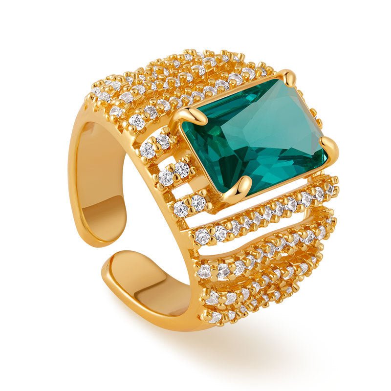18K Gold Green Zircon Ring - Shuling Jewelry