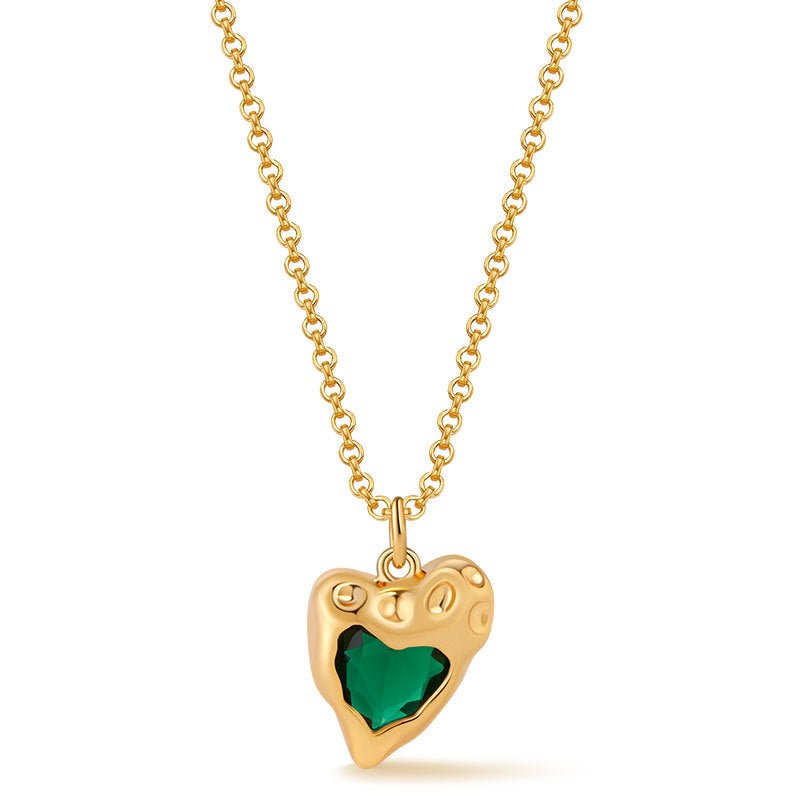 18K Gold Zircon Heart Necklace - Shuling Jewelry