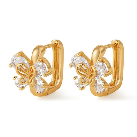 18K Gold Square Zircon Stud Earrings - Shuling Jewelry