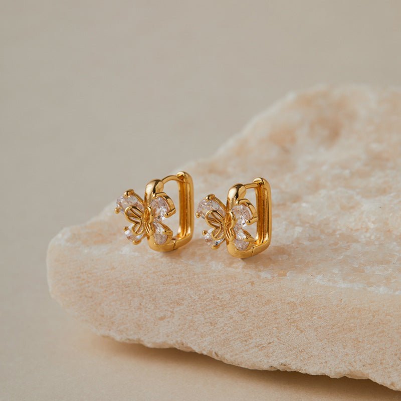 18K Gold Square Zircon Stud Earrings - Shuling Jewelry