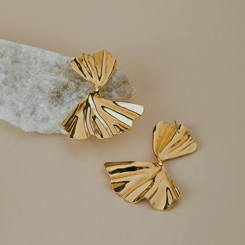 Sculptural Ginkgo Leaf Statement Earrings
