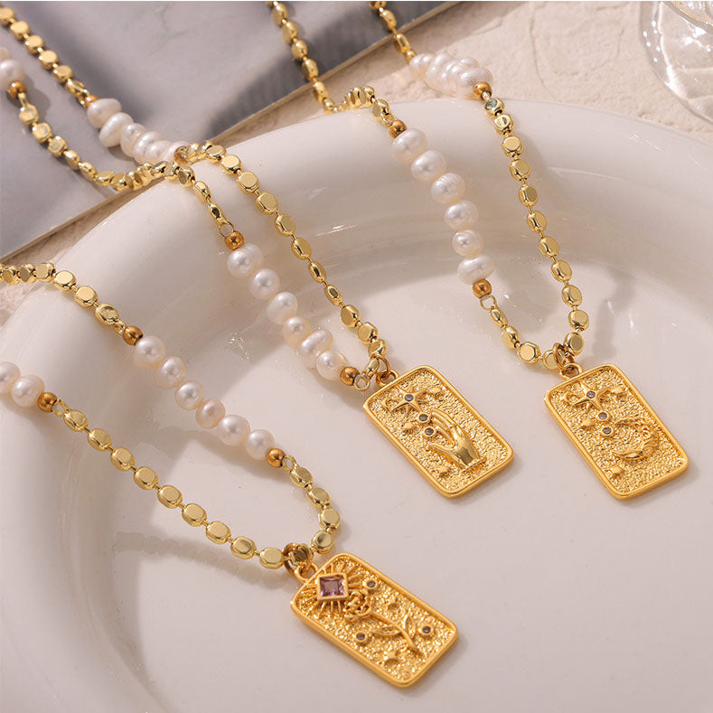 Gold Engraved Botanical Medallion Necklace